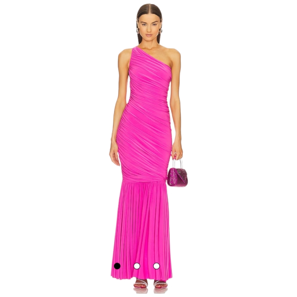 NORMA KAMALI Orchid Pink One Shoulder Ruching Diana Fishtail Gown X-Small NWT - Picture 3 of 13